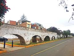 Aerial view of the aqueduct of the old Hacienda de Villa in Peru