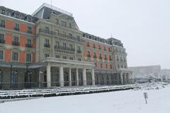 Geneva snow-covered streets and buildings