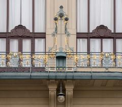 Detail of the Jugendstil architectural style on the exterior of the Prague Municipal House