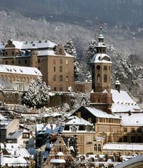 Winter scene of the Stiftskirche and Schloss in Baden-Baden, 1982-1983