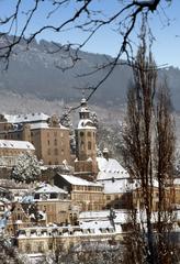 Winter view of Stiftskirche and Schloss in Baden-Baden during 1982-1983