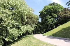 Stintfang park in Hamburg with cityscape view