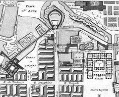 1726 map of Rennes highlighting Porte aux Foulons and Parlement