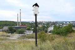 Brno Stránská skála viewpoint with a signpost