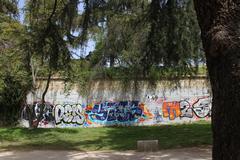 Park with graffiti wall in Madrid, Spain