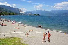 scenic view of Stresa waterfront park and beach in Italy