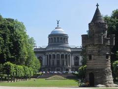 Cinquantenaire Park in Brussels with arch and historic buildings