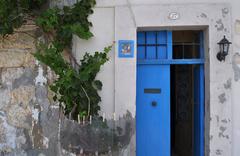 Blue door of a building in Valletta, Malta