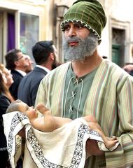 A man dressed in Biblical costume takes part in a Good Friday procession in Zebbug, Malta