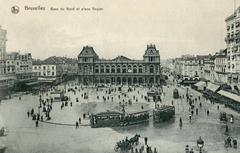 Vintage postcard of Brussels North Station and Rogier Square