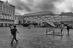 Brussels Place Rogier with pedestrians and buildings