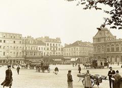 Place Rogier in Brussels with a woman selling mussels from a cart, circa 1900-1910