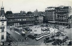 Old postcard of the North Station and Rogier Square