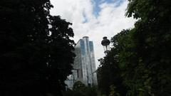 Brussels cityscape view with modern buildings and historical architecture