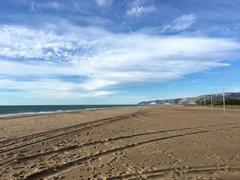 aerial view of Castelldefels with beach and buildings