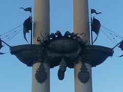 Monument of Christopher Columbus in Murillo Gardens, Seville, detail of ship prows on the west side