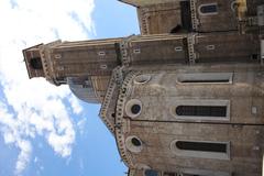 Padua Cathedral in Italy with its facade and adjacent bell tower