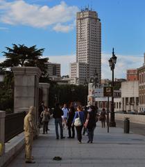 Entrance to Sabatini Gardens with Torre Madrid in the background