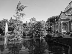 Palacio de Cristal in Retiro Park, Madrid in black and white