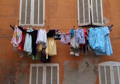 Laundry hung out to dry in Panier district, Marseille