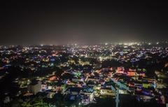 Jhansi city skyline at night from a hilltop