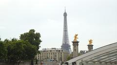 Eiffel Tower view from Seine River at sunset