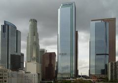 Downtown Los Angeles skyscrapers on a cloudy day