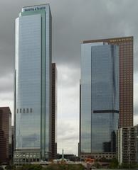 Downtown Los Angeles skyscrapers on a cloudy day