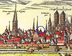 Historic city view of Münster with markings of the Zwinger