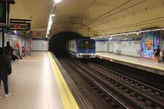 Plaza de Castilla Metro Station platform with train