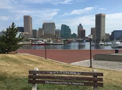 A view of Baltimore's Inner Harbor and downtown seen from the Baltimore Science Center