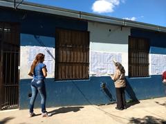 People consulting electoral registers at school in Buenos Aires on October 22, 2017