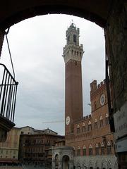 Siena Torre del Mangia against blue sky