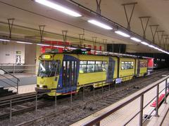 PCC bi-articulated tram at Porte de Hal pre-metro station in Brussels