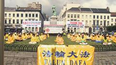 Falun Gong demonstration outside the European Parliament on July 14, 2016