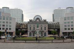 Place du Luxembourg in Brussels with John Cockerill statue and Espace Léopold in the background