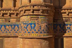 Colored tiled exterior walls of the Gwalior Fort