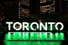 3D TORONTO sign in Nathan Phillips Square at night