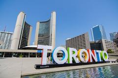 Nathan Phillips Square in Toronto with its reflecting pool and Toronto sign