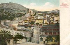 Old postcard of Gibraltar depicting Grand Casemates Square and the Moorish Castle