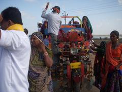 Devotees in a cart near Rukmini Temple