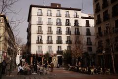 Madrid cityscape with iconic buildings and blue sky