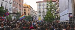 Madrid Pride LGBTQ parade 2015 with colorful participants and floats