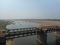 Flow of Munneru River at old bridge in Keesara village