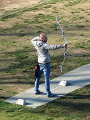 Archer practicing at the north moat of Montjuïc Castle in Barcelona