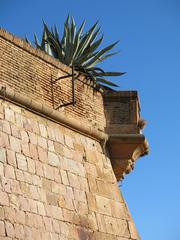 Castell de Montjuïc in Barcelona with semi-bastion, guardhouse, and agave plant