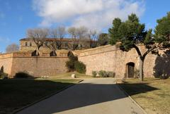 View of Castell de Montjuïc in Barcelona with Santa Elena moat and north bastion in the background