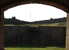 Montjuïc Castle rampart view from Santa Elena moat access tunnel in Barcelona