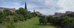 Edinburgh cityscape with historic buildings and hilly terrain