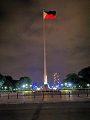 Night view of Manila City, Philippines with Philippine flag